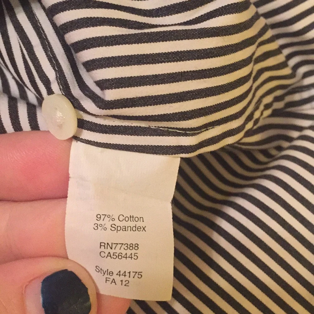 J. Crew Blue White Stripe Oxford Cotton blend Shirt Stretch Perfect